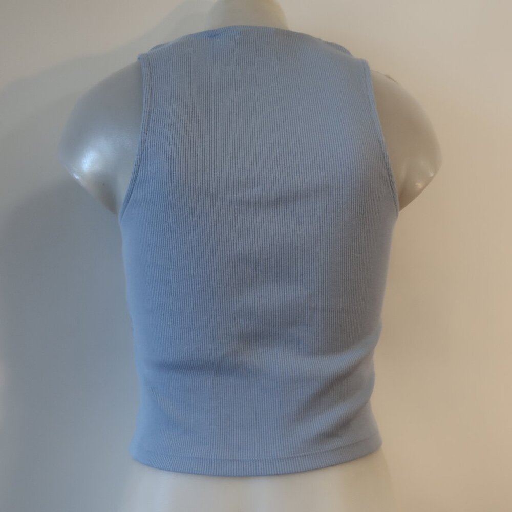 Veronica Beard Light Blue Ribbed Button Front Tank - Picture 8 of 12